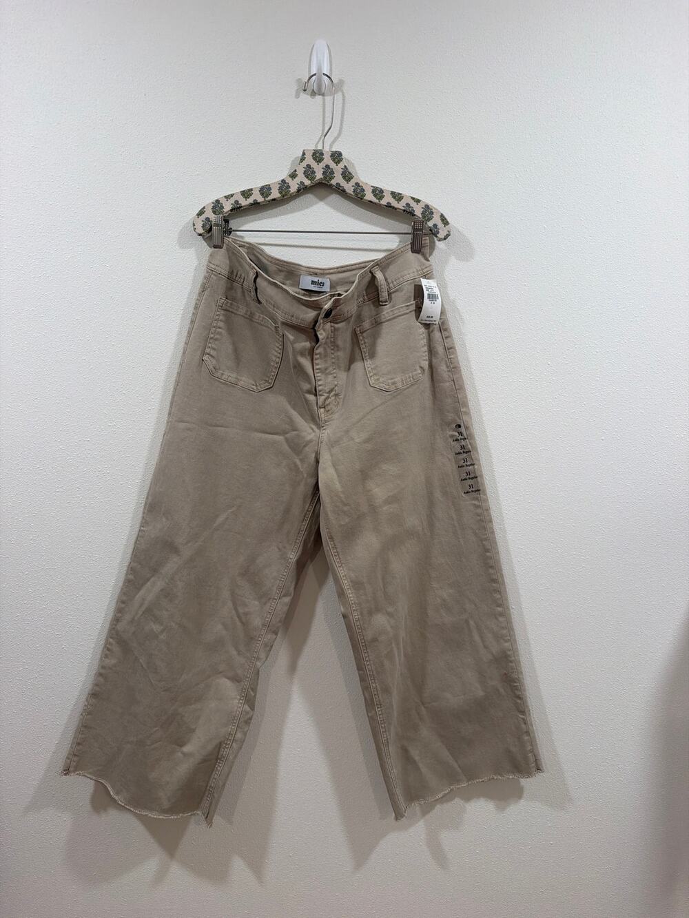 Mica Denim khaki-colored cropped wide-leg pants
